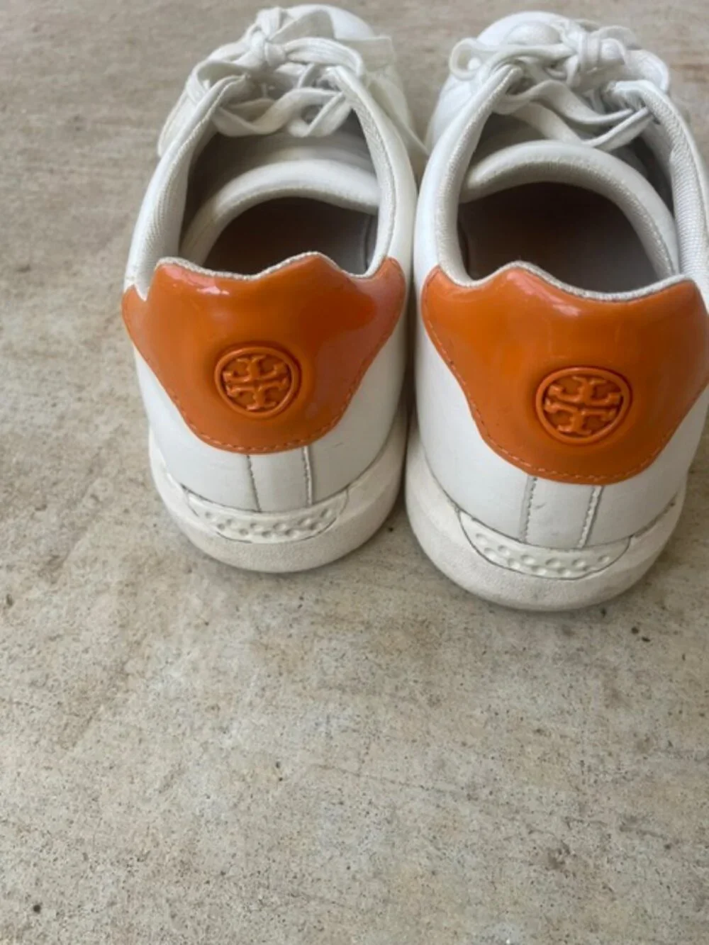 Tory Burch Women's Howell Court Leather Sneakers, White Orange, Size 9